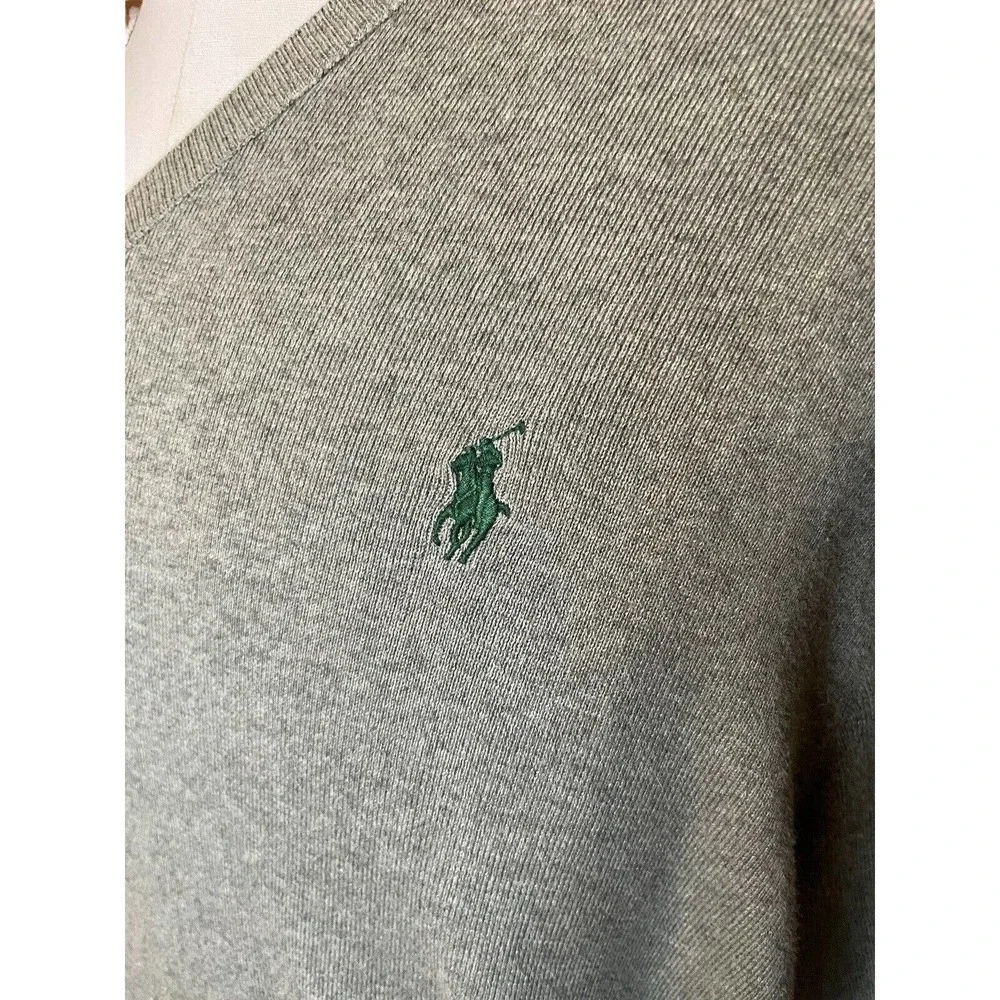 Ralph Lauren Polo XL Pima Cotton V-Neck Long Sleeve Gray Sweater